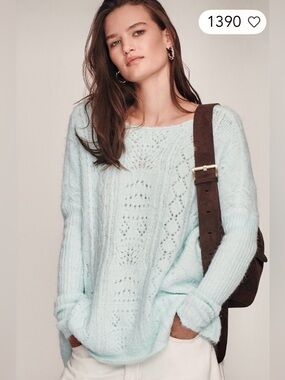 Anthropologie Pale Blue Open-Knit Scoop Neck Sweater